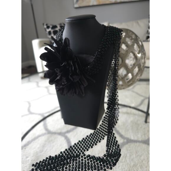 Free People Black Flower Green Rhinestone Cascading Choker NWT - Picture 2 of 4